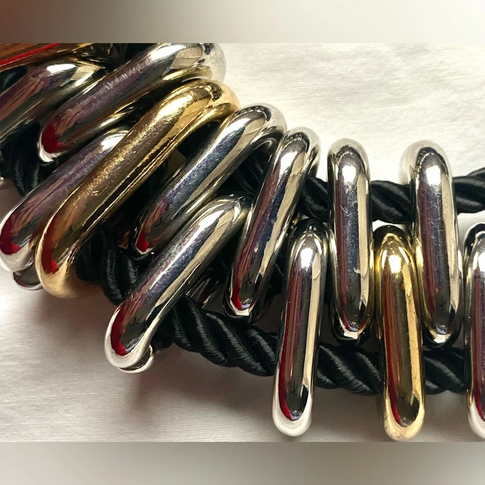 Statement Chunky Multi-Rope Strand Choker Necklace Silver and Gold Metal Rings